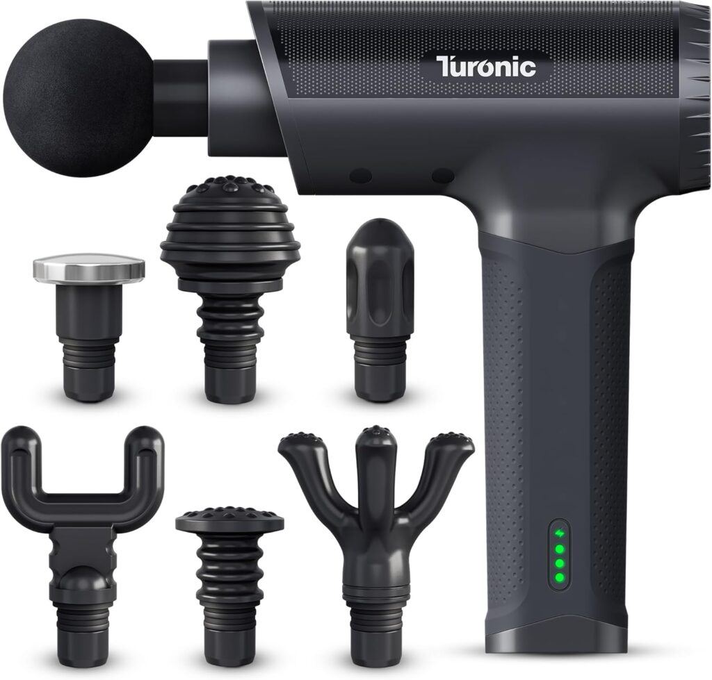 Turonic Professional Handheld Massage Gun – Deep Tissue Percussion Massager, 20 Speeds, 7 Heads, Quiet, Powerful, Portable, Cordless, Great for Athletes, Personal Use, Shoulder, Foot, Back Body, GM5