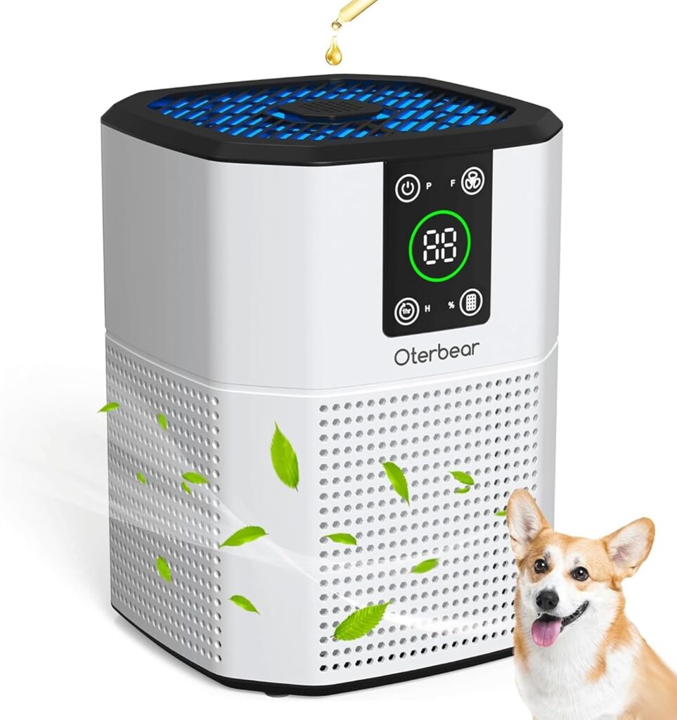 Air Purifiers for Bedroom Home Up to 1350 Ft², Oterbear Room Air Cleaner with H13 True HEPA Filter with Sleep Mode, Aroma Function, Ambient Light, Remove Dander Smoke Pollen Odor, White