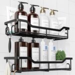 Kitsure Shower Caddy Large – Adhesive Shower Organizer, Stainless Steel Shelf for Inside Shower, No Drill Bathroom Organizers and Storage, Home Decor Accessories, 2 Pack, Black