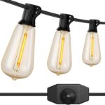 100ft Outdoor String Lights with Rotary Dimmer, 52 LED Edison Bulbs, Dimmable Waterproof Shatterproof 2200K Warm