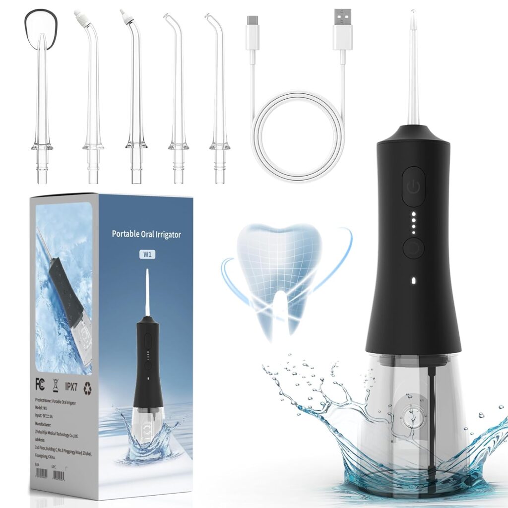 Water Flosser for Teeth – Cordless Portable Oral Irrigator with 2000mAh Battery, 4 Nozzle Types, 4 Cleaning Modes, 265ml Water Tank, IPX7 Waterproof