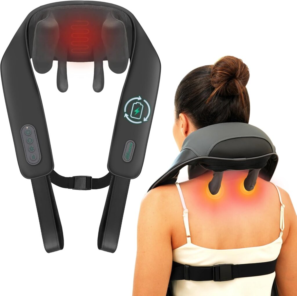 Snailax Cordless Neck Shoulder Massager with Heat for Pain Relief Deep Tissue, Upgarded 4D Kneading, Shiatsu Back Neck Massager Pillow for Neck, Shoulders Back, Gifts for Men Women Mom Dad