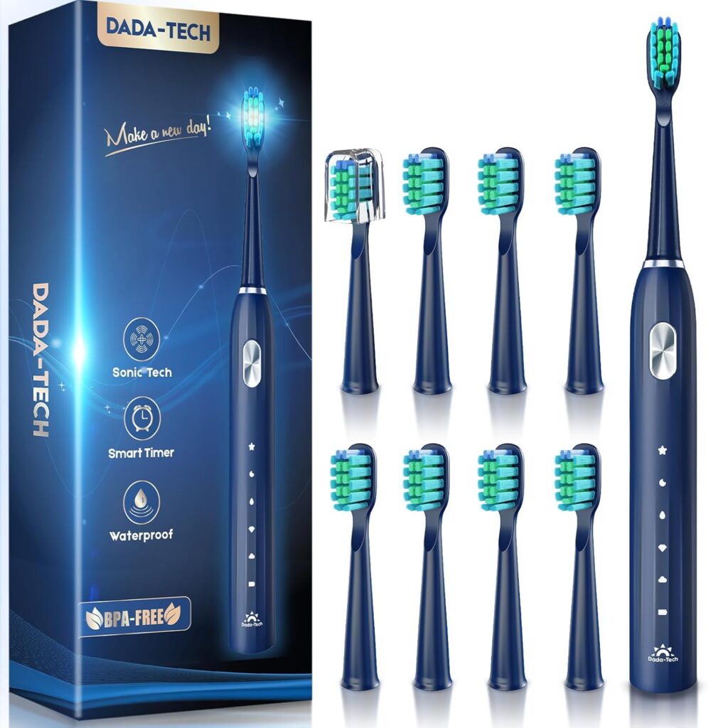 Electric Toothbrush for Adults Kids Electric Toothbrush Rechargeable Sonic Toothbrush Ultrasonic Toothbrush with Timer, 9 Brush Heads, 5 Cleaning Modes 4-Hour Charge Lasts 60 Days (Blue)