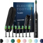 7AM2M Sonic Electric Toothbrush for Adults and Kids, with 8 Brush Heads and Travel Case,5 Modes with 2 Minutes Build in Smart Timer, One Charge Use for 90 Days, Rechargeable Toothbrushes(Black)
