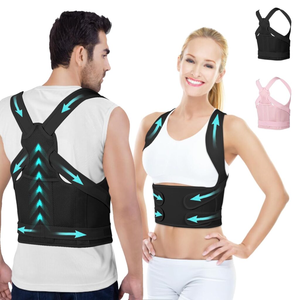 Posture Corrector for Women and Men,4 In 1 Adjustable Full Back Brace,Posture Braces Can Relieve Upper and Lower Back Pain, Shoulder Braces for Hunchback,Scoliosis, Lumbar Spine, Spine(Medium Black)