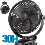 10000mAh 30hrs Portable Fan Rechargeable, 8-Inch Battery Operated Clip on Fan, USB Fans, 4 Speeds, Strong Airflow, Sturdy Clamp for Golf Cart Office Desk Outdoor Travel Camping Bed Truck Treadmill