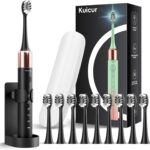 Sonic Electric Toothbrush for Adults and Kids, Comes with 10 Brush Heads & Travel Case, 5 Modes with 2 Minutes Built in Smart Timer, One Charge for 90 Days, 42,000 VPM Motor (Black)