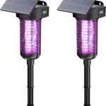 Solar Bug Zapper Outdoor 2 Pack, Garden Mosquito Zapper Waterproof & Cordless & Rechargeable & Auto On/Off,Flying Insect Zapper Mosquito Killer Lamp Catcher Decorative Light for Patio