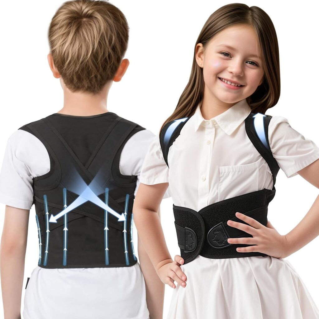 babaka Posture Corrector for Kids and Teens Adjustable Full Back Support Brace, Scoliosis, Dowagers Hump, Hunchback, Spine Corrector Boys and Girls (Large, Waist: 23”-27”)