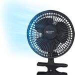 Comfort Zone Portable Clip on Stroller Fan, 6 inch with Fully Adjustable Tilt, Quiet 2 Speed Bedside Fan, Mini Desk Fan, Table Fan, Easily Clip on to Desk, Stroller or Bedroom Nightstand, Black