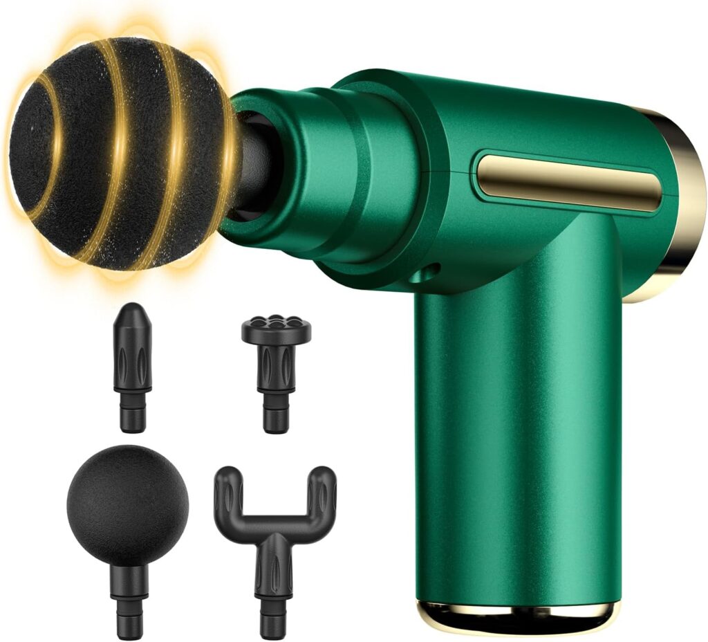 cotsoco Mini Handheld Massage Gun, Deep Tissue with 6 Speeds, Cordless Muscle Massager with 4 Heads,Type-C Charging, Travel Size, Best Gifts