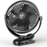 12000mAh Clip on Fan 30H Longest Runtime, 8in Portable Fan Rechargeable, Ultra Quiet with Heavy-Duty Clamp, USB Desk Fans for Golf Cart,Office Desk, Treadmill, Camping, Bedroom