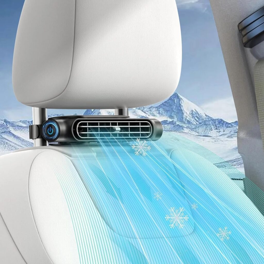 Car Fan for Driver and Passenger’s Seat – Mini Portable USB Backseat Cooling Fan Kids Baby Quiet headrest Neck Fan Accessories with 3 Adjustable Wind Speeds for All Cars Vehicle Jeep Van RV Truck