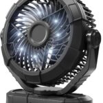 Gaiatop Portable Camping Fan with LED Lantern, Power Display 360° Head Rotation, Hanging Hook for Tent, 3 Speed Quiet Rechargeable, 4000mAh Battery Operated USB Fans for Indoor Outdoor Travel Black