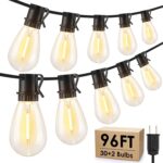 96FT LED Outdoor String Lights, Waterproof Patio Lights with 30+2 2700K Dimmable Shatterproof Edison Hanging Bulbs for Backyard Party-Black
