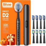 Bitvae ADA Accepted Electric Toothbrush, Travel Toothbrush Rechargeable for Adults and Kids, 60-Day Battery, 5 Modes, 8 Heads, Portable Travel Case & Holder, Shadow Black