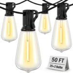 Outdoor String Lights Waterproof, 50FT Patio Lights with 26 ST38 Edison Bulbs (1 Sqare), Outside Hanging Decorative Lights for Porch, Blacony, Blackyard, Bistro, Garden, 2700K