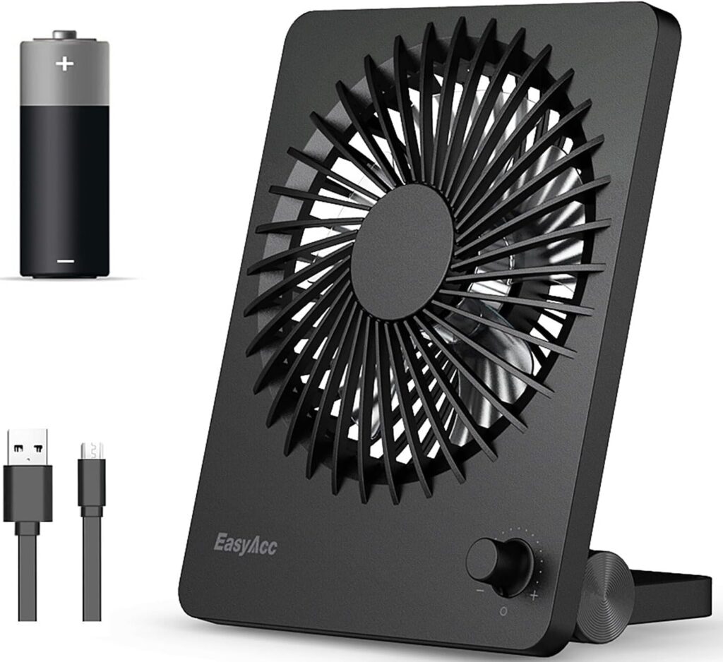 EasyAcc Portable Travel Fan 7-inch, Ultra-thin + 10-26H Runtime + Step-less Speed Control + 180°Foldable, Quiet Portable Travel Desk Fan for Bedroom Office, Cruise Travel Essentials 2025
