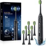 Sonic Electric Toothbrush for Adults: Deep Cleaning for Travel & Sensitive Teeth – Rechargeable Toothbrush with 6 Brush Heads, 42000 VPM, 5 Modes, 100 Days Battery Life for for Home Family