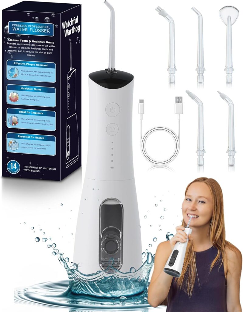 High-Pressure 120PSI Water Dental Flosser with 300ml Reservoir – Portable Water Flosser for Teeth & Gum Cleaning – Rechargeable with 4 Pressure Modes, 1600 Pulses/Minute & IPX7 Waterproof