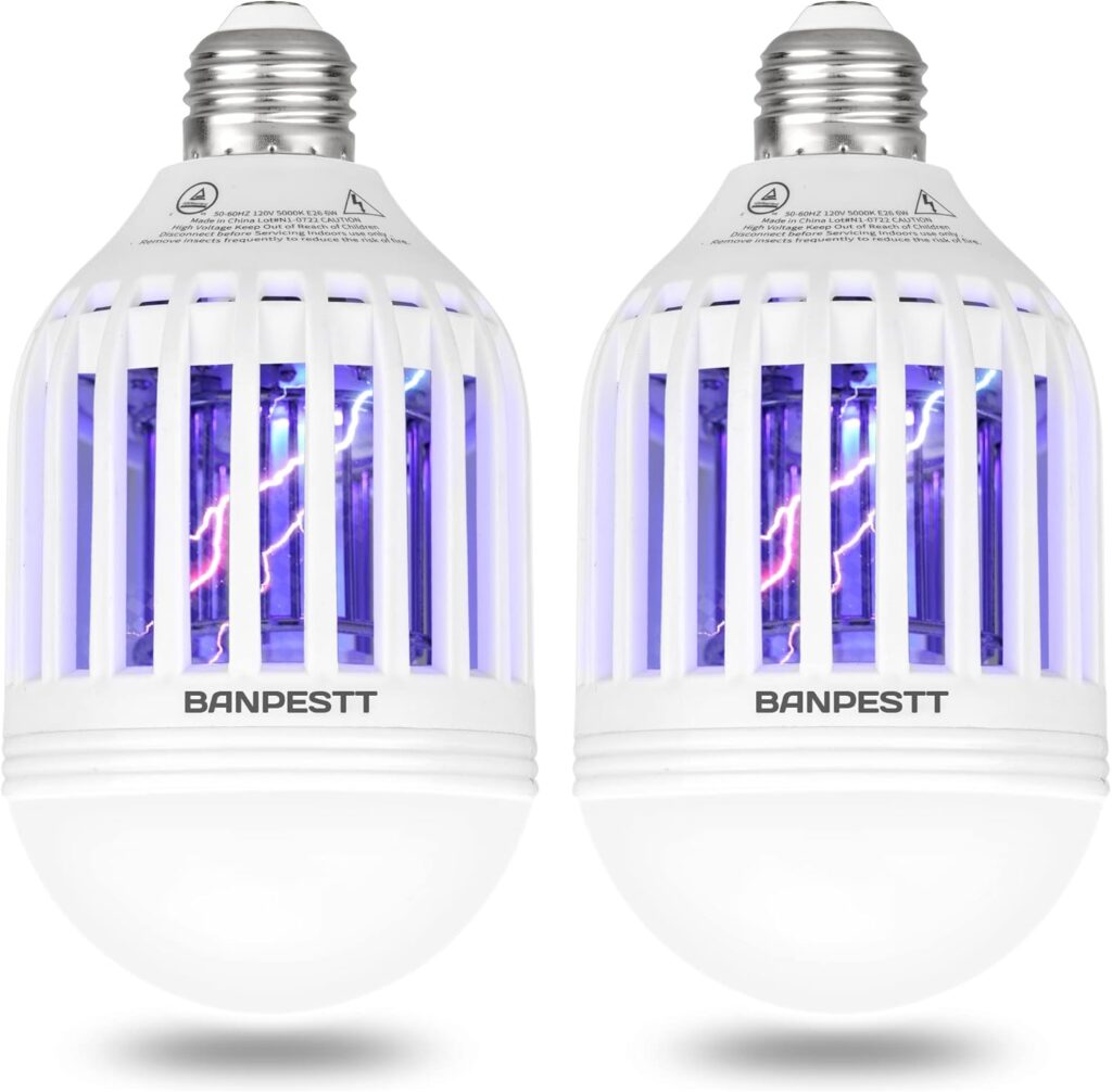 [2-Pack] BANPESTT Bug Zapper Light Bulb 2-in-1 Indoor Mosquito Zapper Gnat Trap- Electric Fly Insect Killer&Bug Catcher for Home Backyard Patio