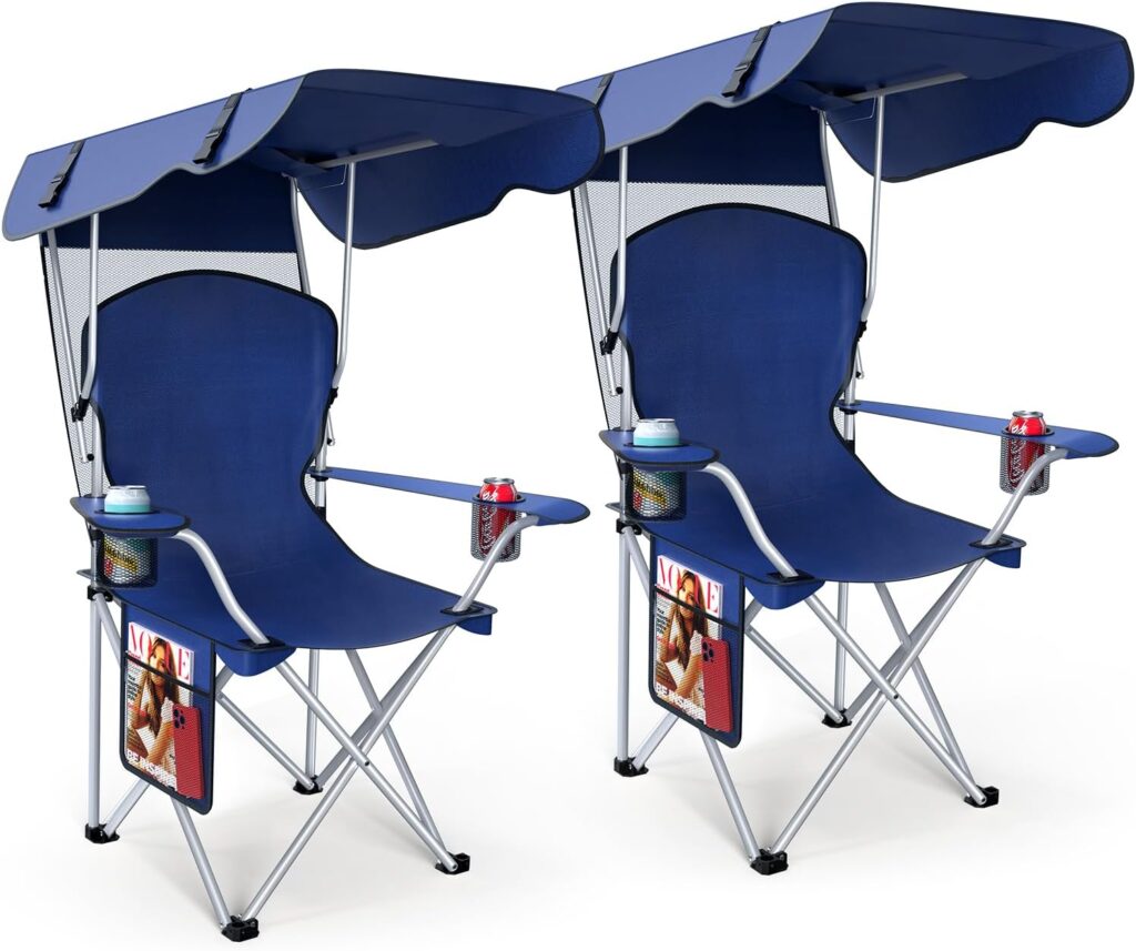 Portable Camping Chair with Canopy – Folding Chair with Canopy, Durable 600D Oxford Canopy Chair for Camping, Beach, Picnics, Fishing & Sports