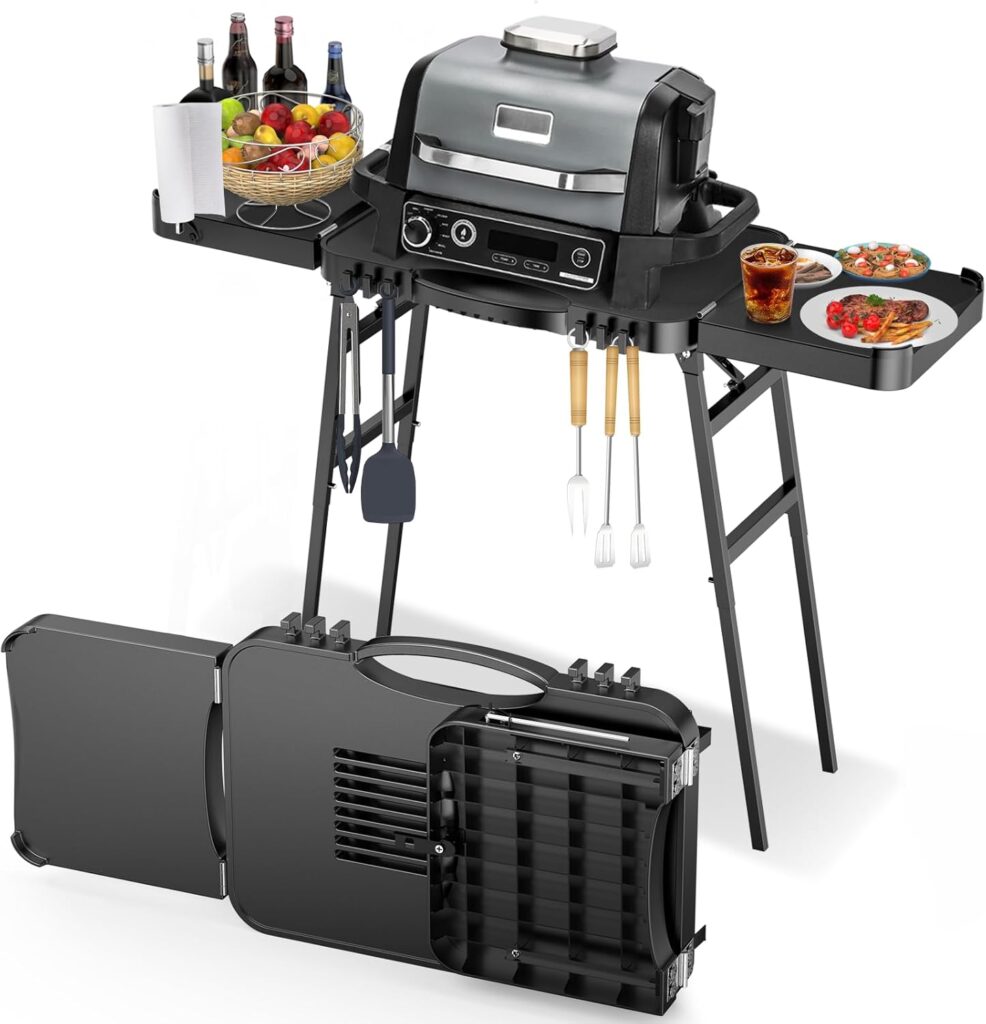 26″/30″/34″ Portable Outdoor Grill Stand for Ninja Woodfire Outdoor Grill(OG701 OG850 OG951 OO101 Series), 51in Large Space, Upgrade Height & Quick-Fold Stand for Blackstone Griddle/Onni Pizza Oven