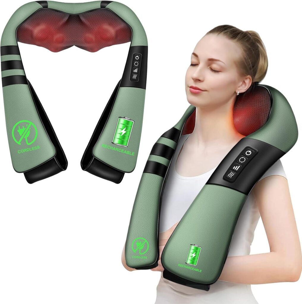Cordless Shiatsu Neck and Shoulder Massager with Heat, Back Massager for Pain Relief Deep Tissue 3D Kneading, Back Massager for Neck and Shoulder Pain, Gifts for Women Men Family