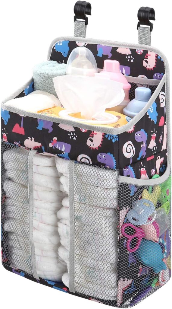 Accmor Hanging Baby Diaper Caddy Organizer, Diaper Stacker, Baby Crib Hanging Classified Storage Bag Organizer for Changing Table, Crib, Playard or Wall & Nursery Organization, Black