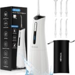 Water Dental Flosser Pick for Teeth, Portable Cordless Oral Irrigator with 4 Pressure Modes, 300ML Water Tank, IPX7 Waterproof, 6 Jet Tips, Storage Bag for Gums, Braces(White)