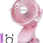 Battery Operated Clip on Stroller Fan, Portable Mini Desk Fan Rechargeable, USB Powered Clip Fan for Baby Stroller Office Outdoor Travel, Pink
