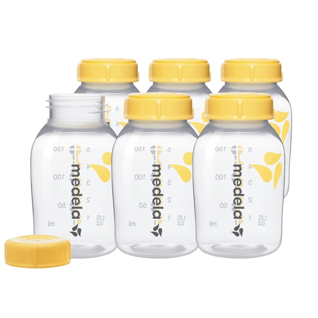 Breast Milk Collection and Storage Bottles with Solid Lids – 6pk/5oz-150mL Breastmilk Container, Compatible with Medela Breast Pumps and Made Without BPA