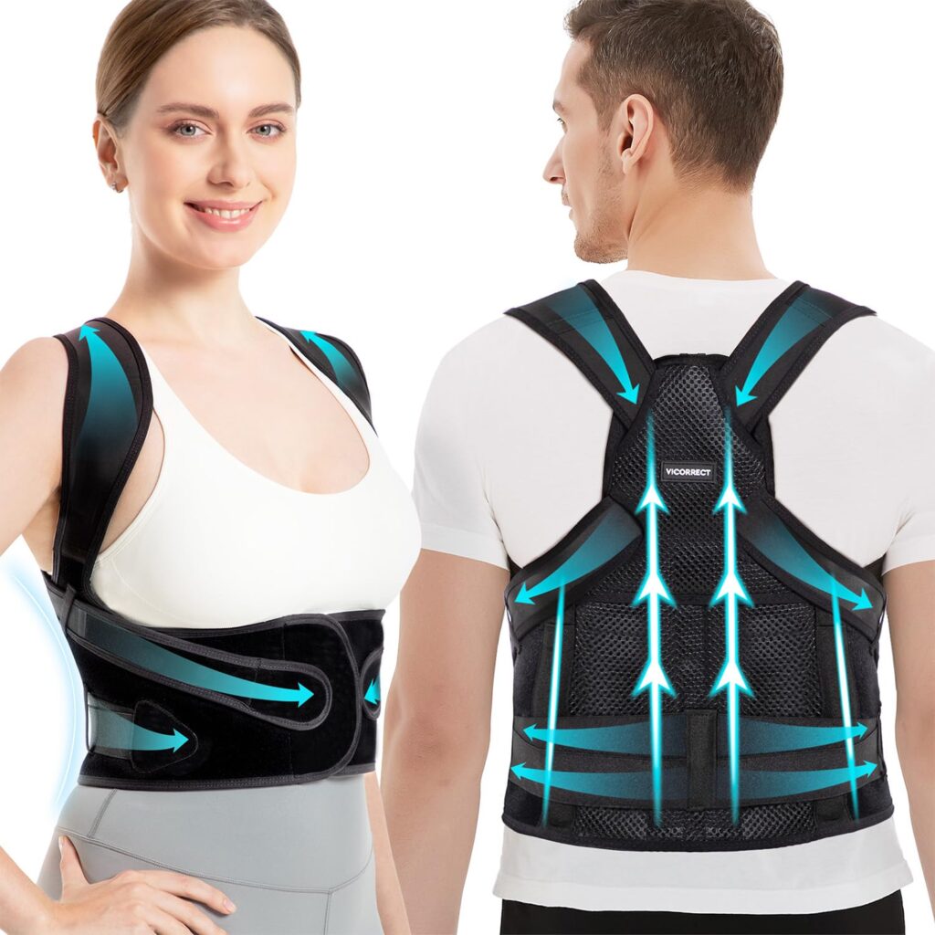 Vicorrect Posture Corrector for Women and Men: Back Brace Support – Shoulders Straightener Relieve Upper Back Pain (Black, Large)