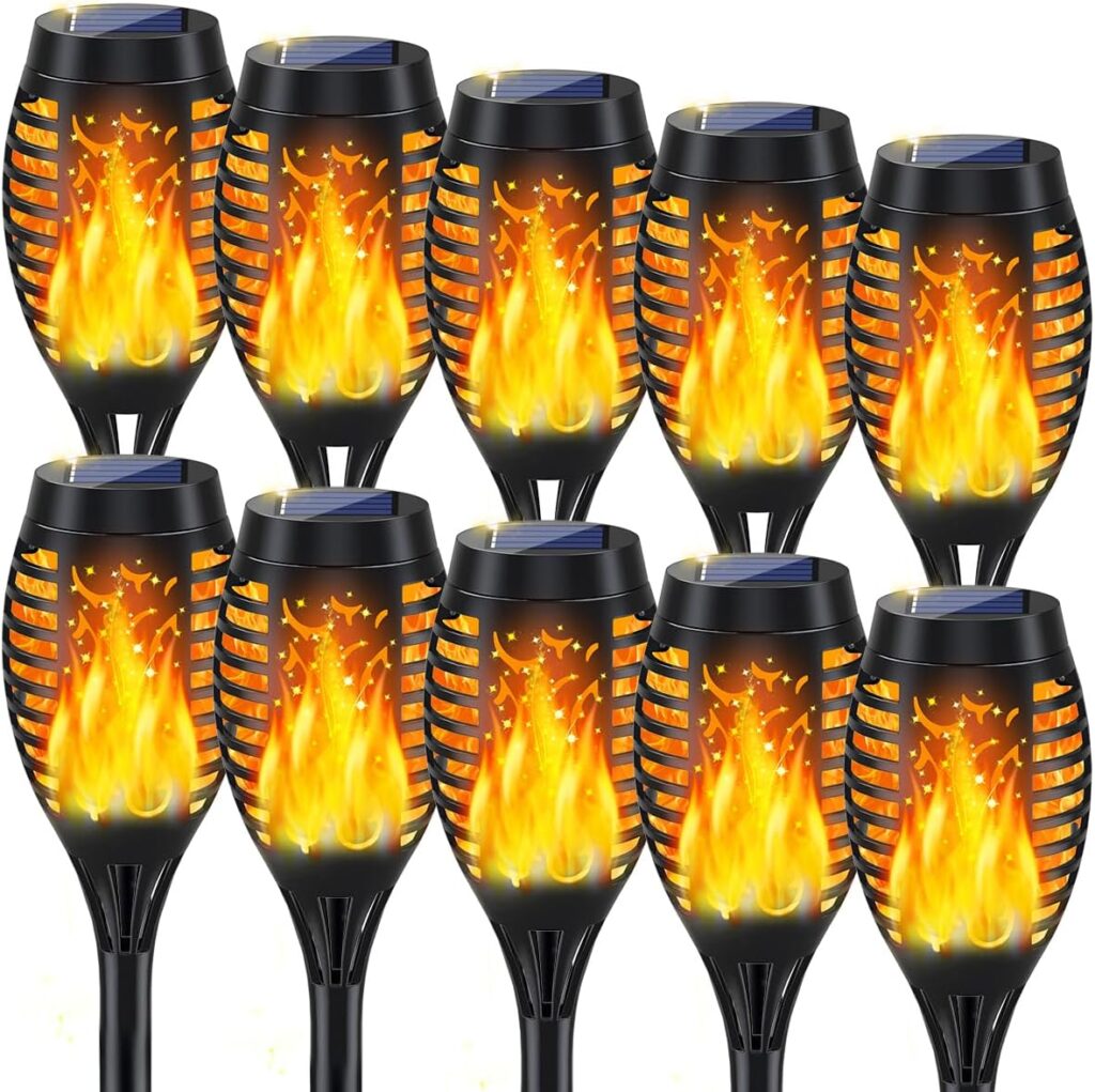 10Pack Solar Lights Outdoor, Solar Torch Lights Outdoor Flickering Flame for Halloween Decorations, Waterproof Garden Light Solar Powered , Torches Flame Light for Outside Halloween Decor Yard Garden