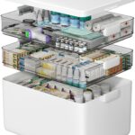 CTIME 3-Tier Medicine Organizer – Portable Medicine Cabinet with Leather Handle, Empty First Aid Kit for Home