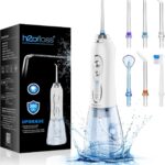 H2ofloss Water Dental Flosser Portable Dental Oral Irrigator with 5 Modes, 6 Replaceable Jet Tips, Rechargeable IPX7 Waterproof Teeth Cleaner for Home and Travel -300ml Detachable Reservoir (HF-6)