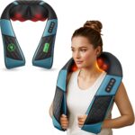 COMFIER Cordless Neck Massager for Pain Relief Deep Tissue, Shiatsu Shoulder Massager with Heat, 3D Kneading Back Massager Pillow, Rechargable & Portable, Car Office,Home Use