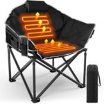 Slendor Heated Camping Chair, Oversized Heated Chairs Outdoor Sports, 3-Levels Adjustable Heated Camp Chair for Fishing, Sports, Lawn with Pillow, Padded, Storage Bag, Supports 440lbs, Black