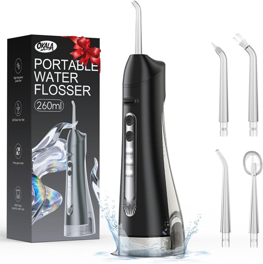 Water Flossers for Teeth-Rechargeable Water Flosser Cordless, 3 Modes Oral Irrigador Dental, IPX7 Waterproof Portable Electric Flosser for Teeth, Gums, Braces Care, for Home and Travel(Black)