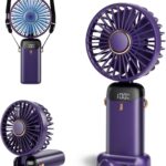 Portable Handheld Fan, 12 hours, Upgrade 3200mAh Portable Fan with LED Display, 90° Foldable, 5 Speed Wind,Hand Held/Neck/Desk 3 in 1 Personal Small Fans, Makeup Fans for Women (Purple)