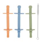 Nuby Sensory Silicone Tube Teethers – (3 Pack) Textured Infant and Baby Teether Toys – 3+ Months – Orange, Blue, and Green