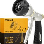 FANHAO Heavy Duty Garden Hose Nozzle, 100% Metal Water Nozzle with 8 Adjustable Spray Patterns, High Pressure Hose Sprayer with Non-Slip Grip for Watering Plants & Lawns, Washing Cars & Pets -Silver