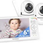 HelloBaby Baby Monitor with 2 Cameras, World First 6″ IPS Split Screen, Display and Double Cameras, No WiFi, 30H Battery, 2-Way Audio, Pan-Tilt-Zoom, VOX Mode, Night Vision, 8 Lullabies, 1000ft Range
