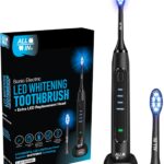 ALL-IN Sonic Electric LED Whitening Toothbrush – Blue & RED LED Light Technology – 4 Advanced Deep Cleaning Modes with a Timer, BPA Free and PHTHALATES Free – Replacement Heads are Coming Soon!