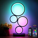 Modern RGB Table Lamp, Smart LED Table Lamps with Remote APP Control, Dimmable Nightstand Lamp for Bedroom, RGB Bedside Lamps with Music 16 Millions Lighting Modes for Living Room – Black
