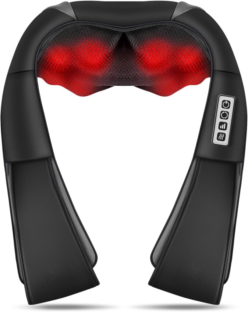 Neck Back Massager, Shiatsu Neck and Shoulder Massager with Heat, 3D Deep Tissue Kneading Massager Electric Massager for Shoulder, Back, Leg Muscle Pain Relief, Home & Office Use (Black)