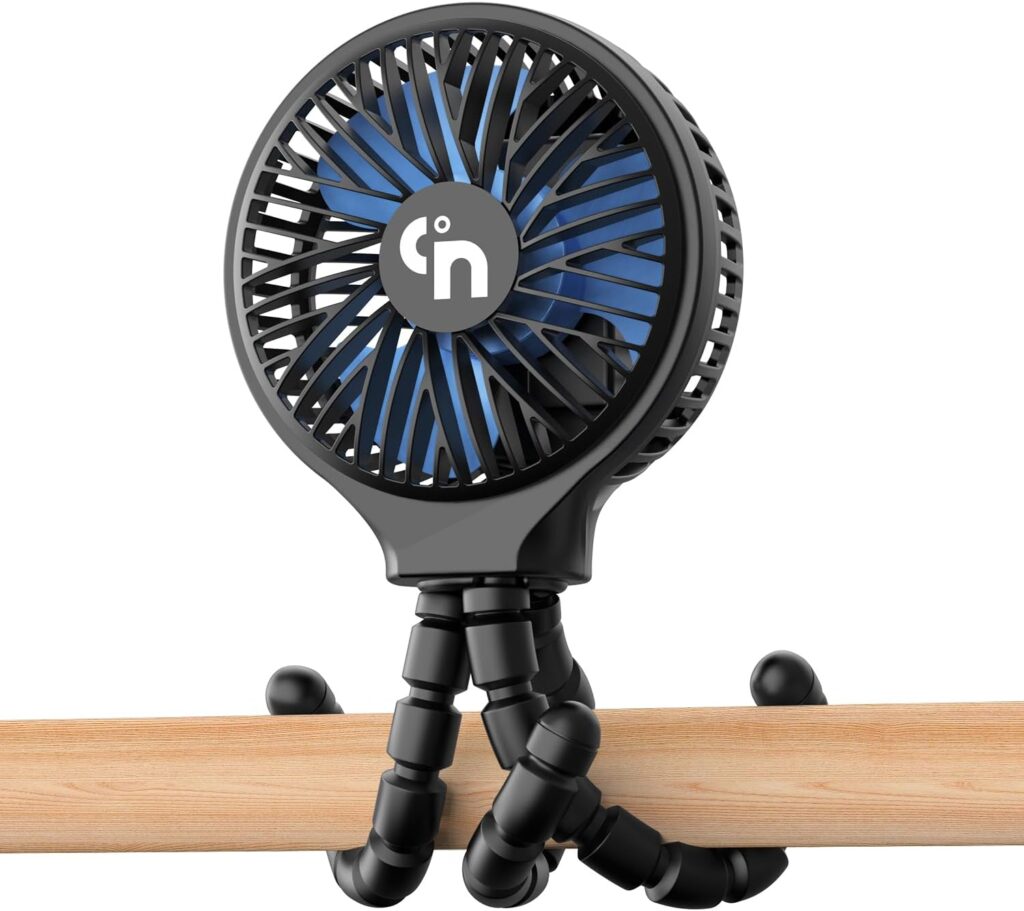 WiHoo Portable Stroller Fan Clip On for Baby Rechargeable Car Seat Fan,3 Speeds Battery Operated Baby Fan,USB Personal Fan for Stroller Crib Treadmill and Travel (Black)