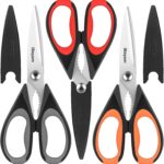 3-Pack 8.5″Kitchen Scissors All Purpose Heavy Duty with Protective Sheath, Soft Grip Comfort Handle, Dishwasher Safe Kitchen Utensils Gadgets Set, Stainless Cooking Meat Poultry Food Shears
