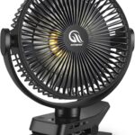 Clip On Fan 8 Inch, 12000mah Rechargeable Battery Powered Portable Fans With Remote Control, Lights, 5 Speeds, Timer, Strong Clamp USB Clip Fan for Bed, Stroller, Desk, Golf Cart, Tent, Treadmill