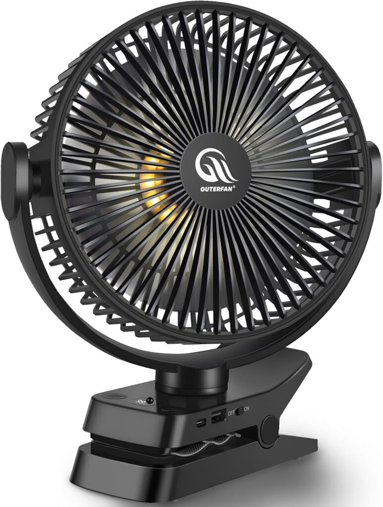 Clip On Fan 8 Inch, 12000mah Rechargeable Battery Powered Portable Fans With Remote Control, Lights, 5 Speeds, Timer, Strong Clamp USB Clip Fan for Bed, Stroller, Desk, Golf Cart, Tent, Treadmill